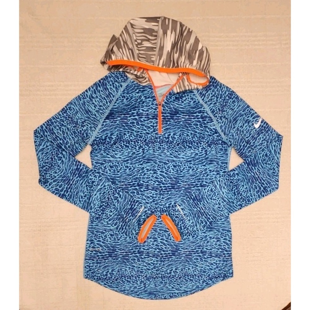 Nike Dri Fit Pro Womens XL Blue Animal Print Quarter 1/4 Zip Lightweight Hoodie